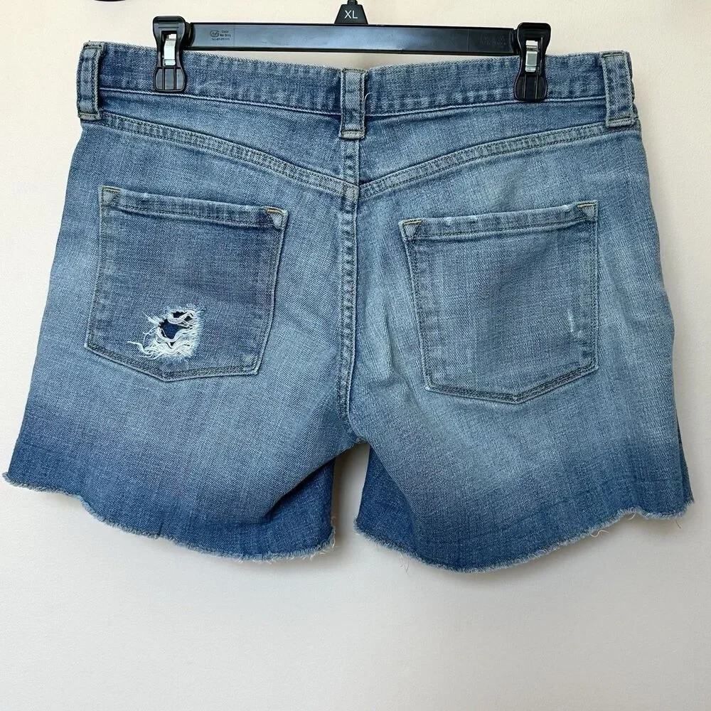 J. Crew Denim Stretch Shorts Womens 6 Distressed Raw Hem Preppy Stretch Grunge